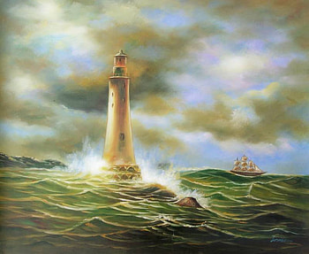 I'm Bringing Them Home, sea, lighthouse, ship, drawing, saving, rough HD wallpaper