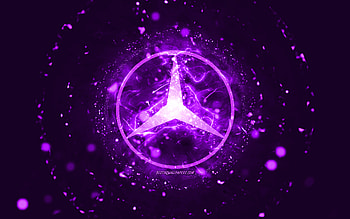 Mercedes-Benz violet logo, , violet neon lights, creative, violet abstract background, Mercedes-Benz logo, cars brands, Mercedes-Benz HD wallpaper
