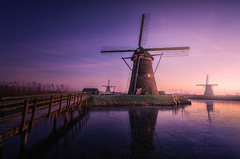 Windmill Building Sunrise Field Reflections, windmill, sunrise, field, reflections, nature, sky, sunrise HD wallpaper