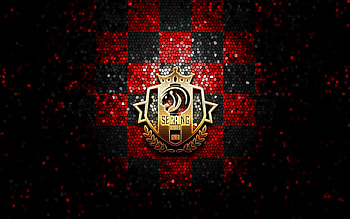 RFC Seraing United, glitter logo, Jupiler Pro League, red black checkered background, soccer, belgian football club, Seraing United logo, mosaic art, football, Seraing United FC HD wallpaper