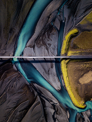 Aerial view, bridge, river, landscape, earth HD phone wallpaper