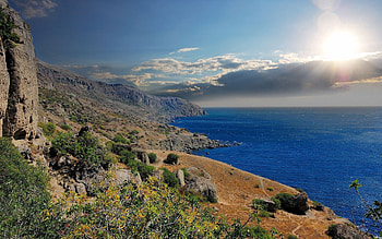 Nature, Grass, Sky, Mountains, Sea, Handsomely, It's Beautiful HD wallpaper