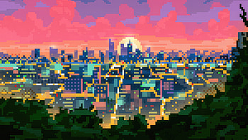 Pixel City Sunset, pixel, 8-bit, artist, artwork, digital-art, artstation HD wallpaper