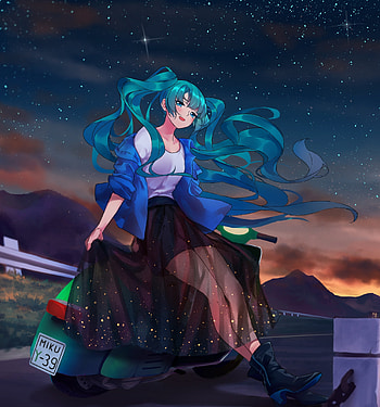Cute, Hatsune Miku, night out, blue hair HD phone wallpaper