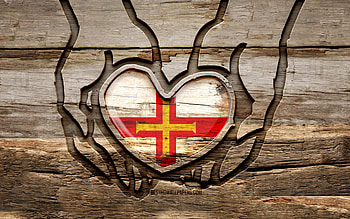 I love Guernsey, , wooden carving hands, Channel Islands, Day of Guernsey, Flag of Guernsey, creative, Guernsey flag, Guernsey flag in hand, Take care Guernsey, wood carving, Europe, Guernsey HD wallpaper