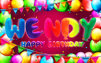 Happy Birtay Wendy, , colorful balloon frame, Wendy name, purple background, Wendy Happy Birtay, Wendy Birtay, popular american female names, Birtay concept, Wendy HD wallpaper