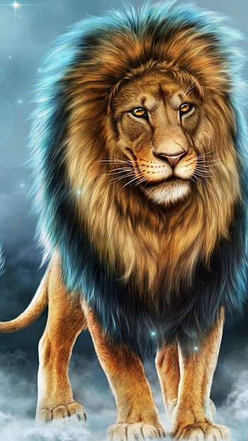 Blue Lion, Beautiful, Painting HD phone wallpaper