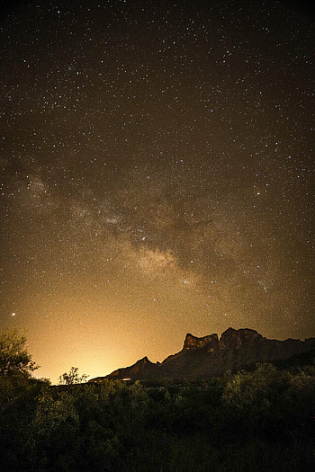 Nature, Mountains, Bush, Starry Sky HD phone wallpaper