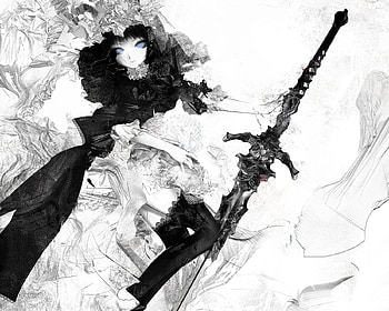 Anime, white, black, sword, dark HD wallpaper