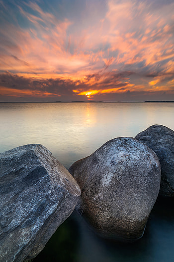 Nature, Sunset, Sea, Sun, Rock, Horizon, Stone HD phone wallpaper