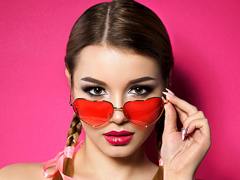 Glam: Woman's Bold Face Behind Heart-Shaped Sunglasses, sunglasses, woman, face HD wallpaper