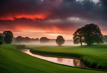 Golden Dawn German River Sunrise, river, sunrise, nature HD wallpaper