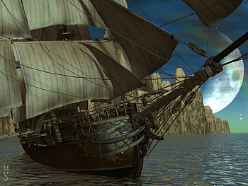 Rainbow Moon, sea, ship, moon, sails, sailing, water HD wallpaper