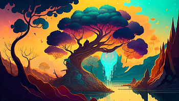 Neon Landscape, AI Art, landscape, tree HD wallpaper
