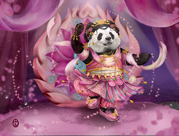 Panda dancer, rourou, enza wen, panda, dancer, girl, w l7, wl7art, pink, wl7, fantasy, bear HD wallpaper