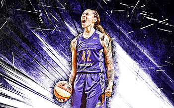 Brittney Griner, grunge art, basketball, Phoenix Mercury, blue abstract rays, Brittney Yevette Griner, Brittney Griner HD wallpaper