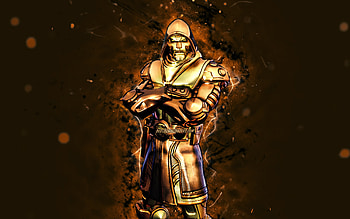 Gold Foil Doctor Doom, , brown neon lights, Fortnite Battle Royale, Fortnite characters, Gold Foil Doctor Doom Skin, Fortnite, Gold Foil Doctor Doom Fortnite HD wallpaper