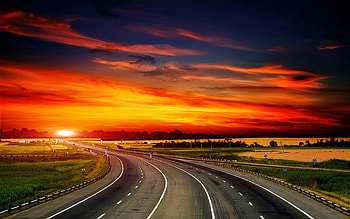 Nature, Sunset, Sky, Signs, Road, Turn, Asphalt, Evening HD wallpaper
