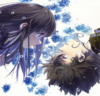 Love in Blue, blue, black, cute, drops, long hair, beauty, lady, couple, water, male, female, sweet, white, art, girl, beautiful, woman, boy, anime, pretty, love, flowers, lovely, guy HD wallpaper
