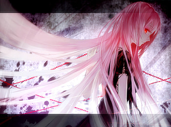 Megurine Luka, sexy, cute, red eyes, girl, vocaloid, pink hair, long hair, anime, chains HD wallpaper