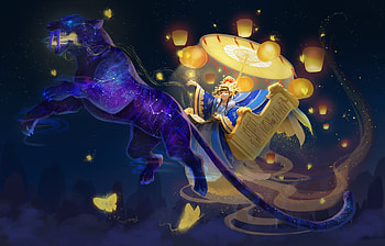 Queen of dreams, dreams, art, tiger, cindy lam, yellow, girl, queen, night, blue, fantasy HD wallpaper