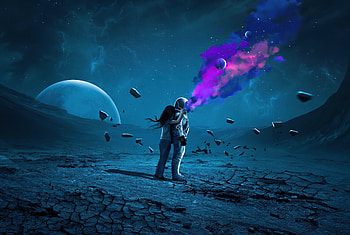 Astronaut, space explosion, art HD wallpaper