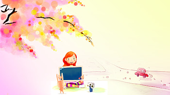 Summer Art, summer, abstract, firefox persona, car, road, flowers, girl, tree HD wallpaper