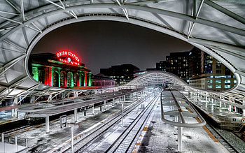 Union Station railway station, Denver, Colorado winter snow HD wallpaper