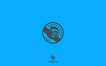 RC Strasbourg Alsace, blue background, French football team, RC Strasbourg Alsace emblem, Ligue 1, Strasbourg, France, football, RC Strasbourg Alsace logo HD wallpaper