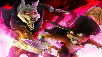 Puss in Boots vs Big Bad Wolf, Puss in Boots, Wolf (Puss in Boots), movie, Puss in Boots: The Last Wish HD wallpaper