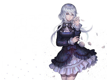White Petals, silver hair, long hair, dress, nice, lady, cg, petals, maiden, , female, plain, sweet, white, girl, anime girl, simple, anime, pretty, gown, lovely HD wallpaper