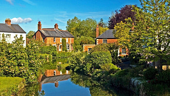 houses on an english river, trees, river, houses, reflection HD wallpaper