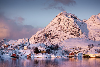 Nature, Mountains, Sea, Snow, Coast, House HD wallpaper