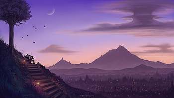 Cats Watching The Mountain View, artist, artwork, digital-art, artstation HD wallpaper