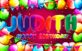 Happy Birtay Judith, , colorful balloon frame, Judith name, purple background, Judith Happy Birtay, Judith Birtay, popular american female names, Birtay concept, Judith HD wallpaper