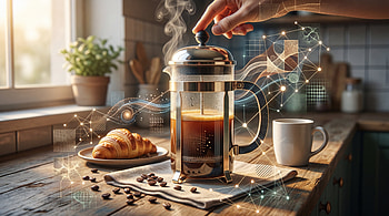 French Press — Morning Brew Magic, French Press, Coffee, Croissant, Cup, Coffee Beans HD wallpaper