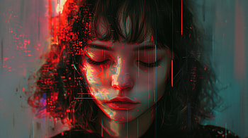 Emotive Lofi Girl - Melancholic Vibes Background, sad lofi girl, portrait, glitch art, female, Digital Art HD wallpaper