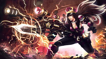 Caitlyn, games, electricity, girl, long hair, weapons, blade, lone, rifle, league of legends, video games, gun, hat, female HD wallpaper