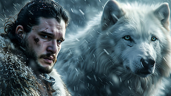 Jon Snow and Wolf - Game of Thrones, TV Show, Game Of Thrones, Jon Snow, Kit Harington, wolf HD wallpaper