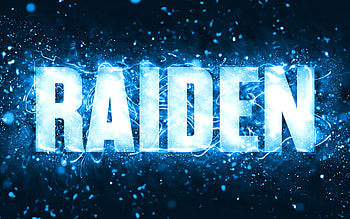 Happy Birtay Raiden, , blue neon lights, Raiden name, creative, Raiden Happy Birtay, Raiden Birtay, popular american male names, with Raiden name, Raiden HD wallpaper