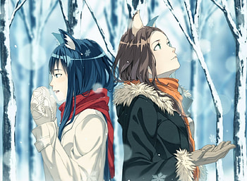 Nekogirls, winter, awesome, cute, long hair, nice, music, nekogirl, beautie, snow, short hair, trees, game, female, friends, blue eyes, blue hair, beautiful, beauties, anime girls, swee, anime, pretty, cool, brown hair, forest, green eyes HD wallpaper
