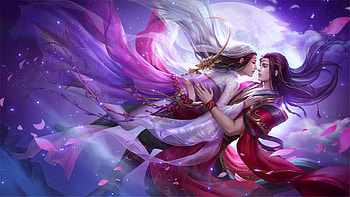 Fantasy couple, fantasy, art, couple, ghfart studio, ghf, man, lovers, girl, purple, ghfart, pink HD wallpaper