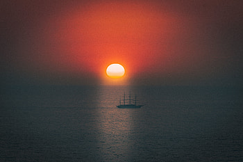 Boat, sunset, minimal, seascape HD wallpaper