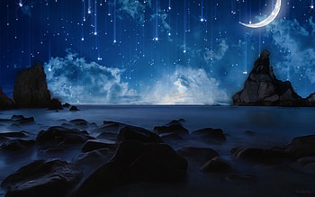 Artistic - Ocean Artistic Space Rock Star Moon Sky HD wallpaper