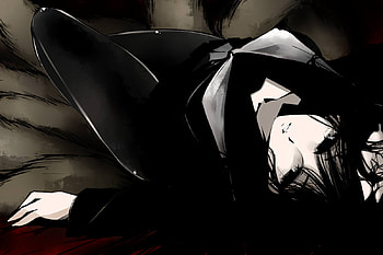 Goth Beauty, gothic, black, anime, hagoromo kitsune, nurarihyon no mago, laying, girl, dark HD wallpaper