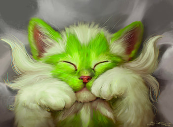 Sleeping, brooklyn smith, pisici, art, fantasy, green, cat, paw, sleep, frumusete HD wallpaper