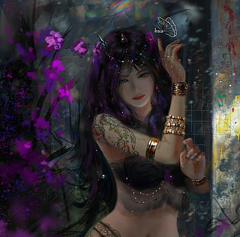 Dancer, purple, black, 2060psd11, art, fantasy, girl, dark, jewel HD wallpaper