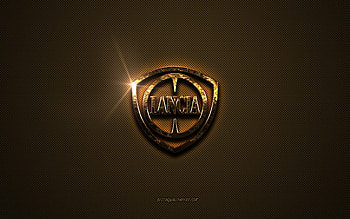 Lancia golden logo, artwork, brown metal background, Lancia emblem, creative, Lancia logo, brands, Lancia HD wallpaper