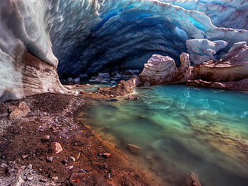 turbulent, blue, oasis, canyon, nature, water, rock HD wallpaper