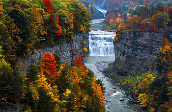 Rocks waterfall in autumn, fall, trees, waterfall, view, autumn, beautiful, rocks, forest HD wallpaper